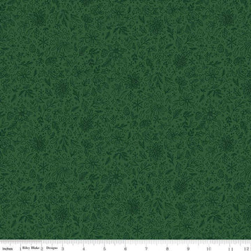 Image of the Charming Christmas Floral Outline Green quilting cotton fabric by Riley Blake Designs. Features flowers on a green background. Cute Little Fabric Shop