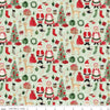 Image of the Charming Christmas Santa & Mrs. Claus Mint quilting cotton fabric by Riley Blake Designs. Features icons on a green background. Cute Little Fabric Shop