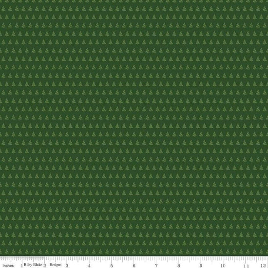 Image of the More Christmas Wishes Trees Forest quilting cotton fabric by Riley Blake Designs. Features trees on a green background. Cute Little Fabric Shop