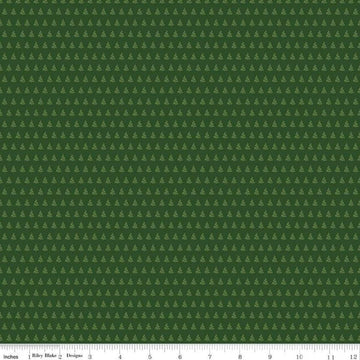 Image of the More Christmas Wishes Trees Forest quilting cotton fabric by Riley Blake Designs. Features trees on a green background. Cute Little Fabric Shop