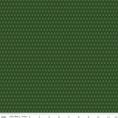 Image of the More Christmas Wishes Trees Forest quilting cotton fabric by Riley Blake Designs. Features trees on a green background. Cute Little Fabric Shop