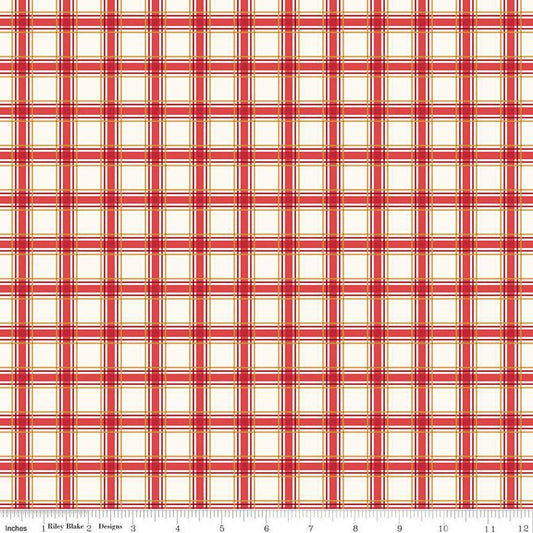 Image of the More Christmas Wishes Plaid White quilting cotton fabric by Riley Blake Designs. Features plaid on a white background. Cute Little Fabric Shop