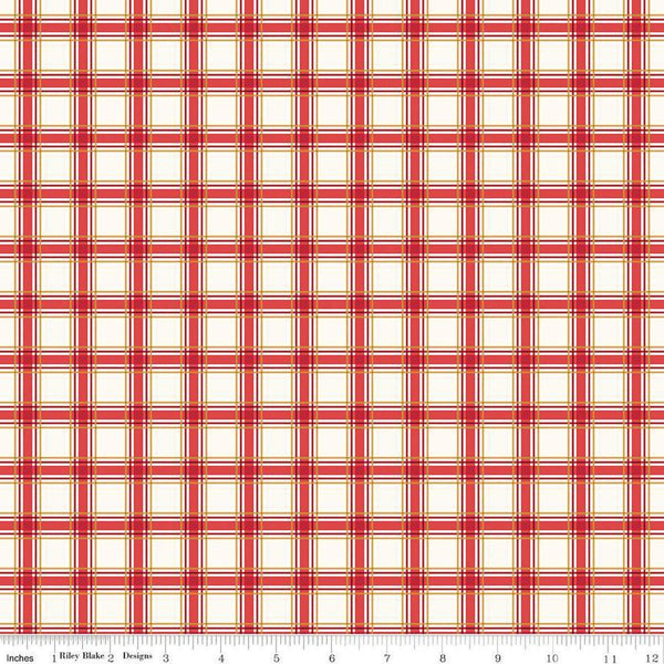 Image of the More Christmas Wishes Plaid White quilting cotton fabric by Riley Blake Designs. Features plaid on a white background. Cute Little Fabric Shop