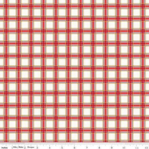 Image of the More Christmas Wishes Plaid White quilting cotton fabric by Riley Blake Designs. Features plaid on a white background. Cute Little Fabric Shop