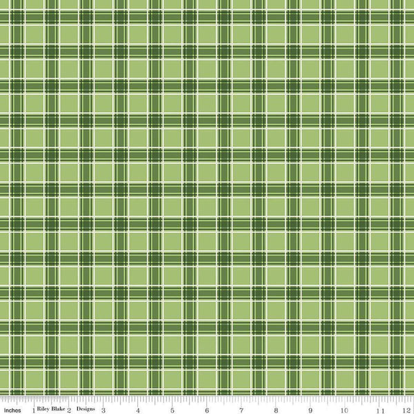 Image of the More Christmas Wishes Plaid Green quilting cotton fabric by Riley Blake Designs. Features plaid on a green background. Cute Little Fabric Shop