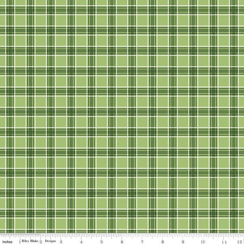 Image of the More Christmas Wishes Plaid Green quilting cotton fabric by Riley Blake Designs. Features plaid on a green background. Cute Little Fabric Shop