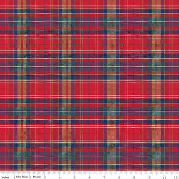 Image of the More Christmas Wishes Lumberjack Red quilting cotton fabric by Riley Blake Designs. Features stripes on a red background. Cute Little Fabric Shop