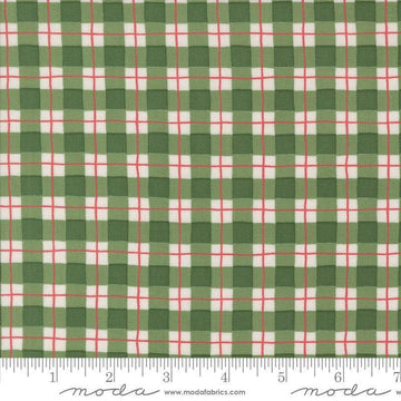 Image of the Winter Friends Plaid Spruce quilting cotton fabric by Moda Fabrics. Features checks on a green background. Cute Little Fabric Shop