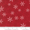 Image of the Winter Friends Woodland Berry Red quilting cotton fabric by Moda Fabrics. Features snowflakes on a red background. Cute Little Fabric Shop