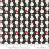 Image of the Winter Friends Snowmen Charcoal Black quilting cotton fabric by Moda Fabrics. Features snow men on a black background. Cute Little Fabric Shop