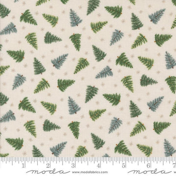 Image of the Winter Friends Trees Snowy White quilting cotton fabric by Moda Fabrics. Features trees on a white background. Cute Little Fabric Shop