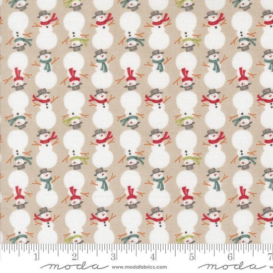 Image of the Winter Friends Snowmen Fog quilting cotton fabric by Moda Fabrics. Features snow men on a cream background. Cute Little Fabric Shop