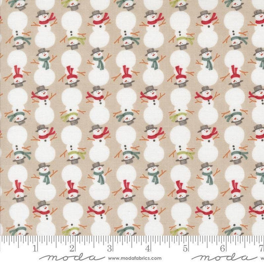 Image of the Winter Friends Snowmen Fog quilting cotton fabric by Moda Fabrics. Features snow men on a cream background. Cute Little Fabric Shop