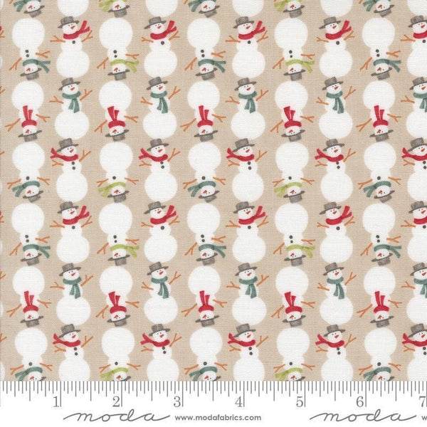 Image of the Winter Friends Snowmen Fog quilting cotton fabric by Moda Fabrics. Features snow men on a cream background. Cute Little Fabric Shop