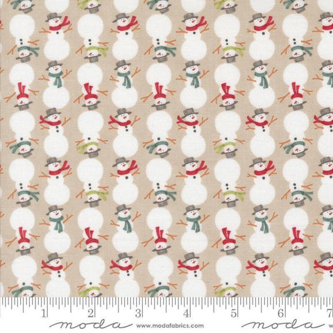 Image of the Winter Friends Snowmen Fog quilting cotton fabric by Moda Fabrics. Features snow men on a cream background. Cute Little Fabric Shop