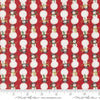 Image of the Winter Friends Snowmen Berry Red quilting cotton fabric by Moda Fabrics. Features snow men on a red background. Cute Little Fabric Shop
