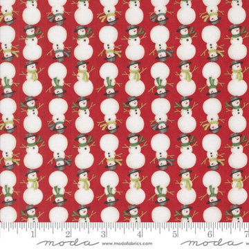 Image of the Winter Friends Snowmen Berry Red quilting cotton fabric by Moda Fabrics. Features snow men on a red background. Cute Little Fabric Shop