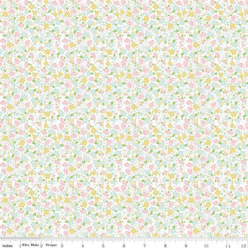 Image of the Summer Skies and Fireflies Garden Pink Quilting Cotton Fabric by Riley Blake Designs. Features flowers on a pink background. Cute Little Fabric Shop