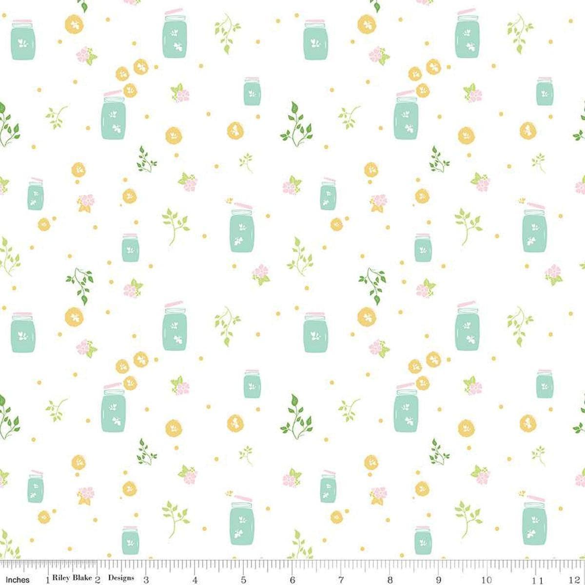 Image of the Summer Skies and Fireflies Fireflies White Quilting Cotton Fabric by Riley Blake Designs. Features fireflies on a white background. Cute Little Fabric Shop