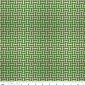 Image of the Cloudburst Houndstooth Green quilting cotton fabric by Riley Blake Designs. Features houndstooth on a green background. Cute Little Fabric Shop