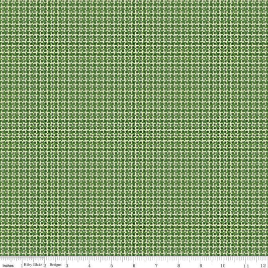 Image of the Cloudburst Houndstooth Green quilting cotton fabric by Riley Blake Designs. Features houndstooth on a green background. Cute Little Fabric Shop