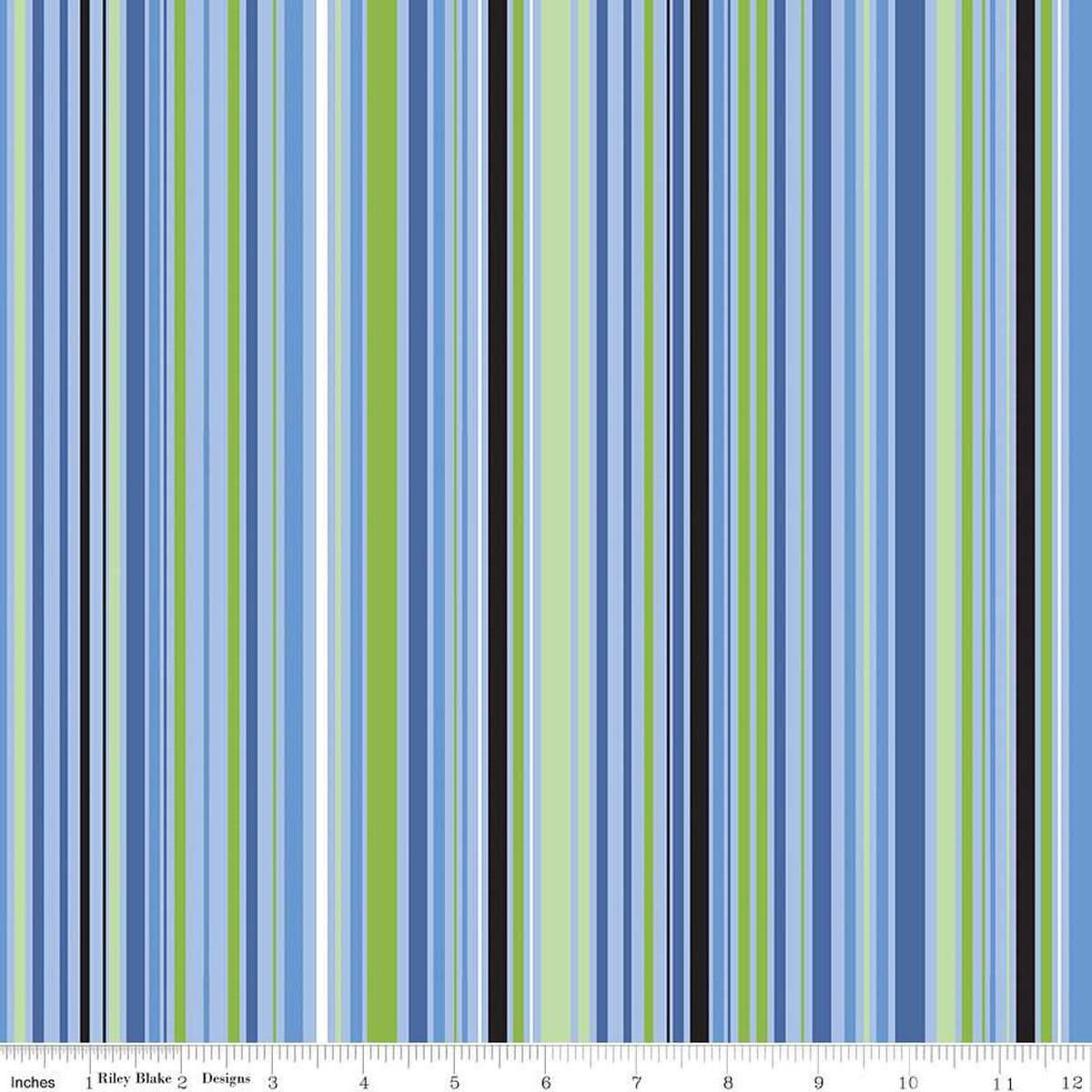 Image of the Cloudburst Stripe Blue quilting cotton fabric by Riley Blake Designs. Features stripes on a blue background. Cute Little Fabric Shop