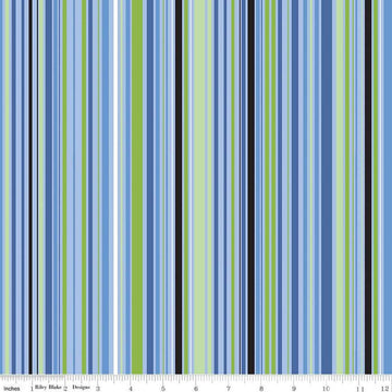 Image of the Cloudburst Stripe Blue quilting cotton fabric by Riley Blake Designs. Features stripes on a blue background. Cute Little Fabric Shop