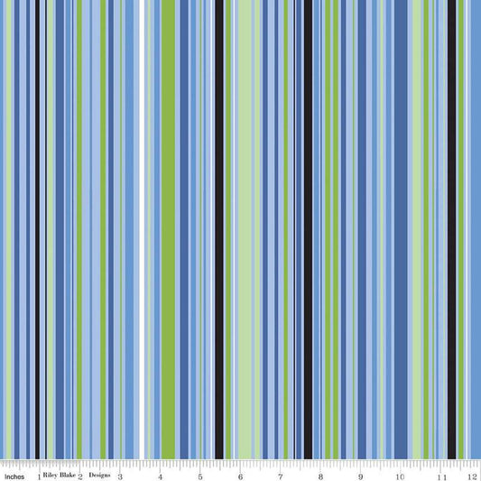 Image of the Cloudburst Stripe Blue quilting cotton fabric by Riley Blake Designs. Features stripes on a blue background. Cute Little Fabric Shop