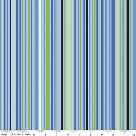 Image of the Cloudburst Stripe Blue quilting cotton fabric by Riley Blake Designs. Features stripes on a blue background. Cute Little Fabric Shop