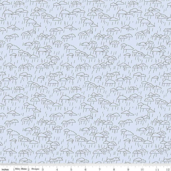 Image of the Cloudburst Clouds Mist quilting cotton fabric by Riley Blake Designs. Features clouds on a white background. Cute Little Fabric Shop