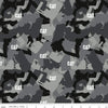 Image of the Caterpillar 100 Years Camo Gray quilting cotton fabric by Riley Blake Designs. Features camouflage on a gray background. Cute Little Fabric Shop