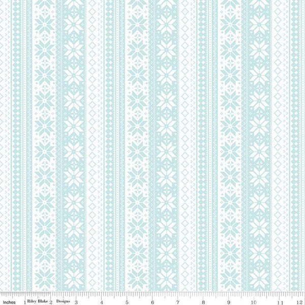 Image of the Winter Magic Sweater Stipe White quilting cotton fabric by Riley Blake Designs. Features stripes on a white background. Cute Little Fabric Shop