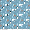 Image of the Winter Magic Main Blue quilting cotton fabric by Riley Blake Designs. Features animals on a blue background. Cute Little Fabric Shop