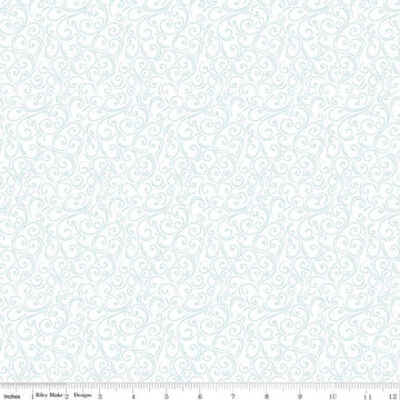 Image of the Winter Magic Swirls White quilting cotton fabric by Riley Blake Designs. Features swirls on a white background. Cute Little Fabric Shop