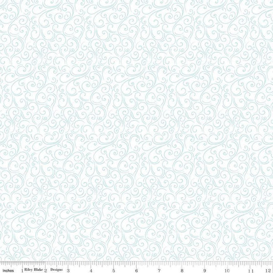 Image of the Winter Magic Swirls White quilting cotton fabric by Riley Blake Designs. Features swirls on a white background. Cute Little Fabric Shop