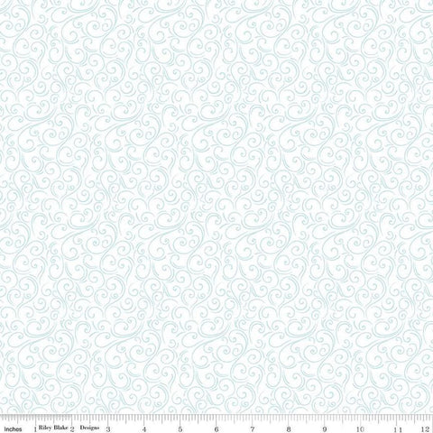 Image of the Winter Magic Swirls White quilting cotton fabric by Riley Blake Designs. Features swirls on a white background. Cute Little Fabric Shop