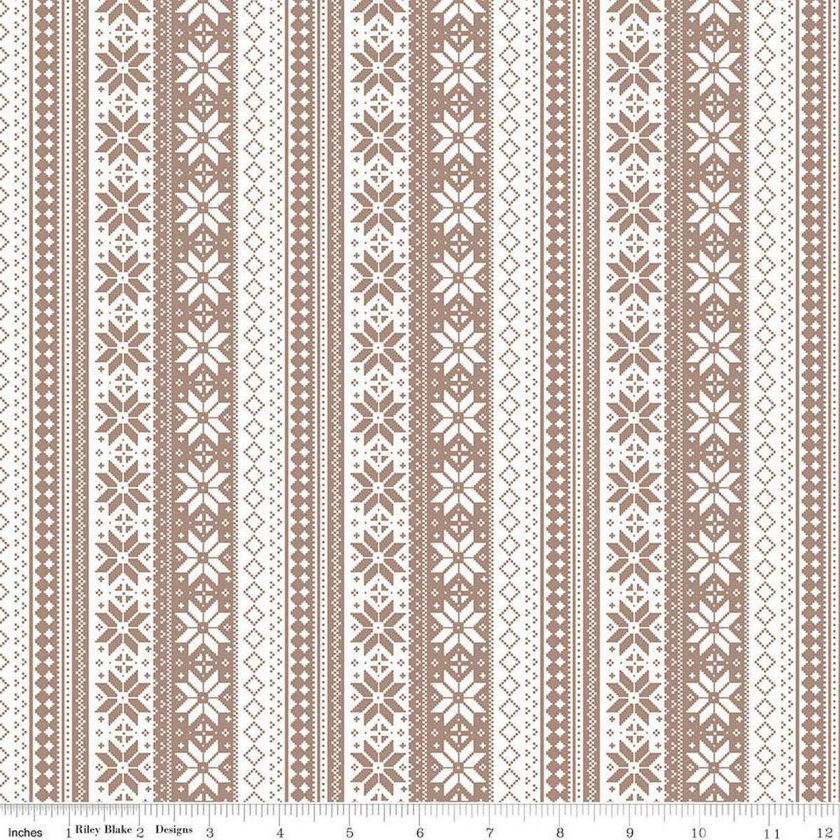 Image of the Winter Magic Sweater Stipe Tea Dye quilting cotton fabric by Riley Blake Designs. Features stripes on a tan background. Cute Little Fabric Shop