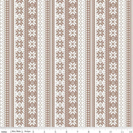 Image of the Winter Magic Sweater Stipe Tea Dye quilting cotton fabric by Riley Blake Designs. Features stripes on a tan background. Cute Little Fabric Shop