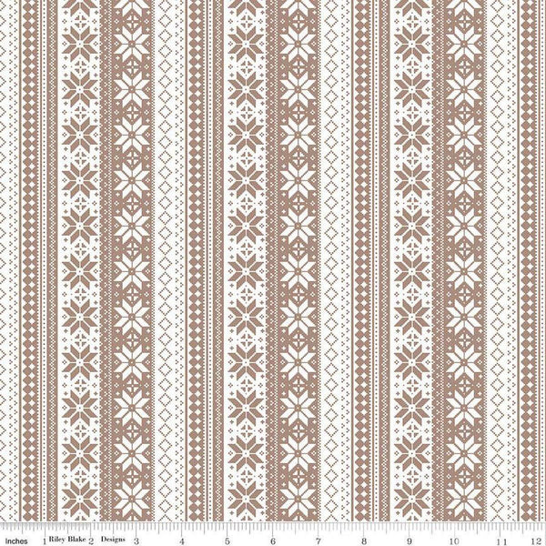 Image of the Winter Magic Sweater Stipe Tea Dye quilting cotton fabric by Riley Blake Designs. Features stripes on a tan background. Cute Little Fabric Shop