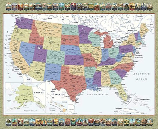 Fabric Books QT US Map Where Are You From Panel 31511 Multi X - - QT Fabrics - United States Maps - Quilting Cotton Fabric