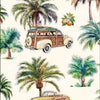 Image of the California Dreaming Palm Trees & Cars Ecru quilting cotton fabric by QT Fabrics. Features palm trees on a cream background. Cute Little Fabric Shop