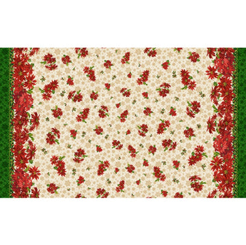 Poinsettia Greetings Double Border 60" Wide 31079 Multi X - - QT Fabrics - Christmas Holiday Season Floral Flowers - Quilting Cotton Fabric