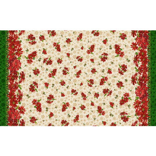 Poinsettia Greetings Double Border 60" Wide 31079 Multi X - QT Fabrics - Christmas Holiday Season Floral Flowers - Quilting Cotton Fabric
