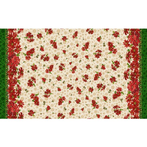 Poinsettia Greetings Double Border 60" Wide 31079 Multi X - by QT Fabrics - Christmas Holiday Season Floral Flowers - Quilting Cotton Fabric