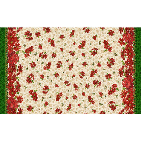 Poinsettia Greetings Double Border 60" Wide 31079 Multi X - by QT Fabrics - Christmas Holiday Season Floral Flowers - Quilting Cotton Fabric