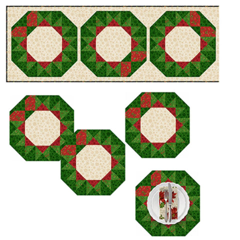 Poinsettia Greetings Runner and Project Quilt Kit - QT Fabrics - Pattern Fabric - Christmas Holiday Season Wreaths - Quilting Cotton Fabric