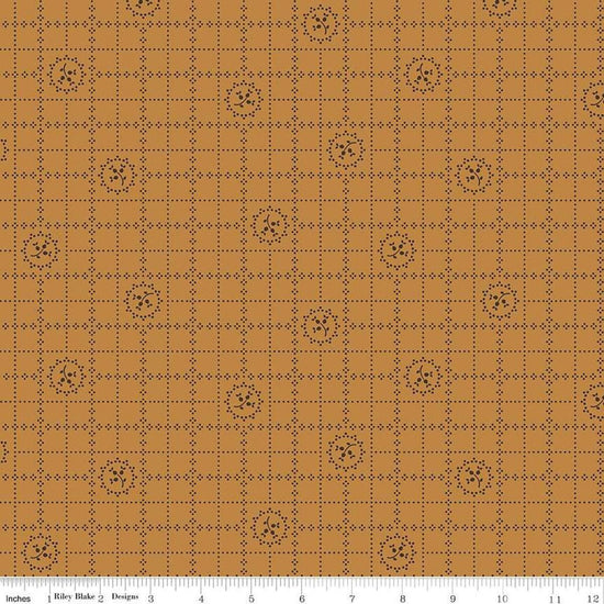Image of the Gentler Times Delicate Butterscotch quilting cotton fabric by Riley Blake Designs. Features flowers on a gold background. Cute Little Fabric Shop