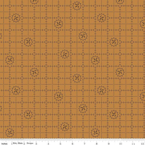 Image of the Gentler Times Delicate Butterscotch quilting cotton fabric by Riley Blake Designs. Features flowers on a gold background. Cute Little Fabric Shop