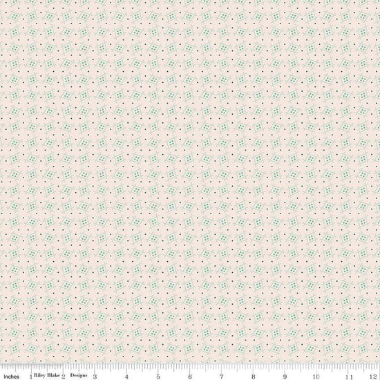 Image of the Gentler Times Welcome Sea Glass quilting cotton fabric by Riley Blake Designs. Features dots on a cream background. Cute Little Fabric Shop