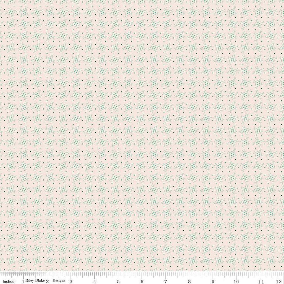 Image of the Gentler Times Welcome Sea Glass quilting cotton fabric by Riley Blake Designs. Features dots on a cream background. Cute Little Fabric Shop